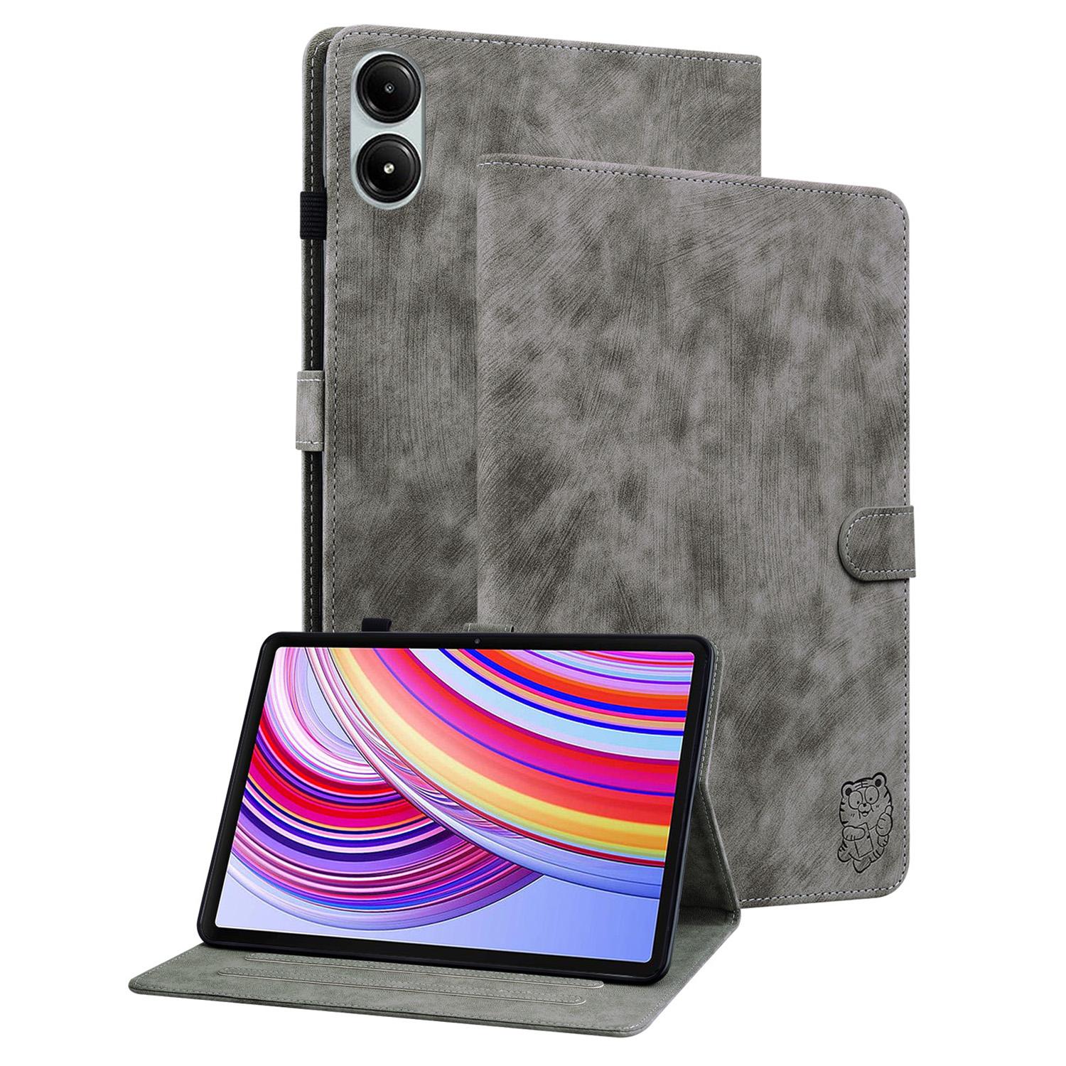 

Чехол для Xiaomi Redmi Pad Pro/Redmi Pad Pro 5G/Poco Pad Милый тигр с тиснением PU кожа Подставка Чехол для планшета Grey