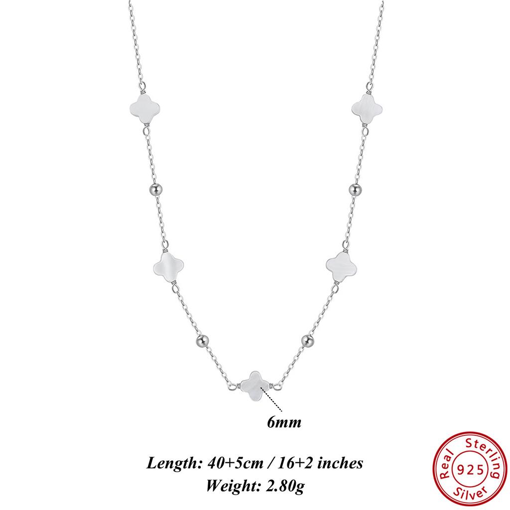 ORSA JEWELS 925 Sterling Silver Four Leaf Clover Choker Necklace With White Shell Ornament Neck Chain Jewelry Casual Wear GMN58