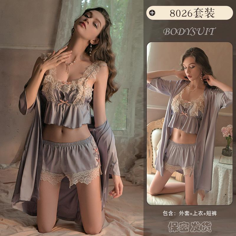 Sex Underwear Sexy Lace Suspender Pajamas Ice Silk Pure Desire Sweet Uniform Passion Suit 8026