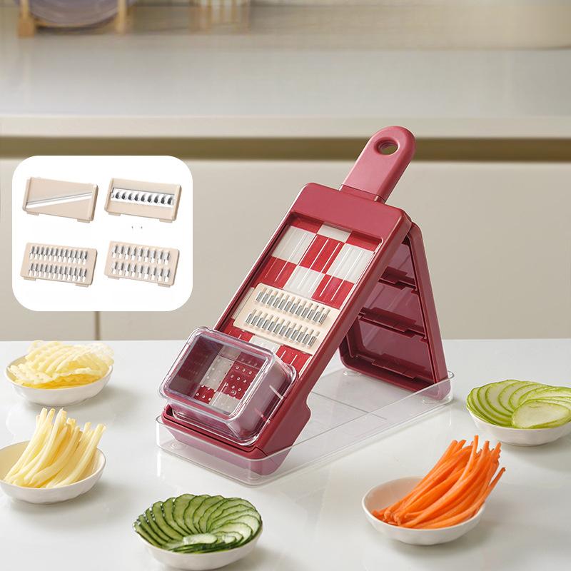 Foldable Multi-Functional Vegetable Slicer - 4-in-1 Safety Mandoline Chopper with Container красный