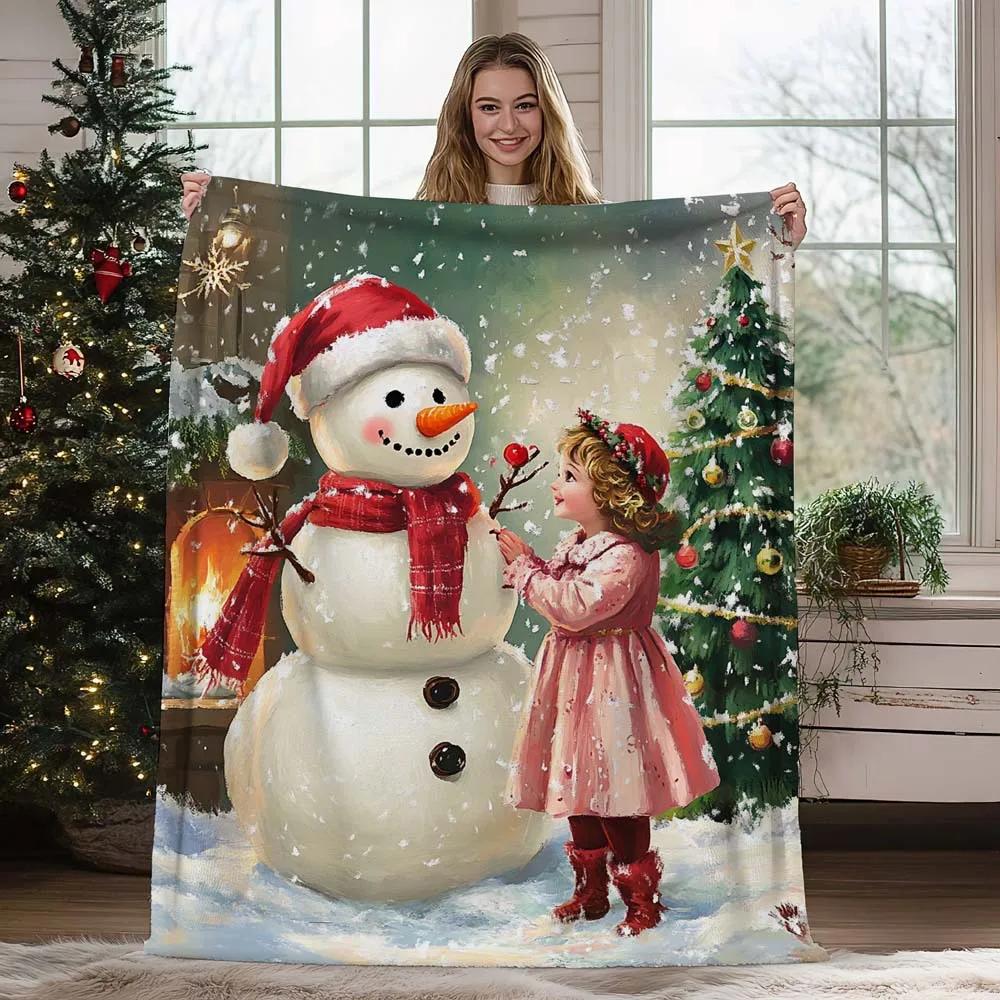 Christmas vintage snowman digital-printed polyester Bedroom velvet flannel cover blanket Fleece sofa cover blankets for beds