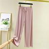 Nuovo due pezzi estivo in seta ghiacciata: Top a maniche corte con scollo a V e pantaloni casual drappeggiati a gamba larga