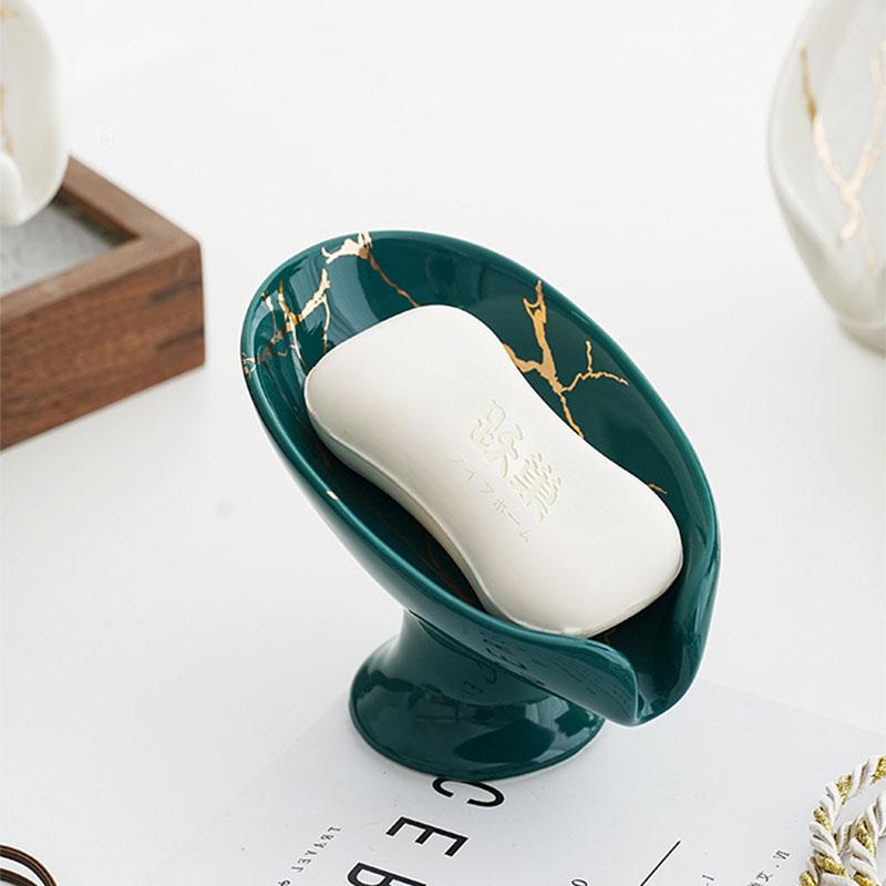 Ceramic Bathroom Soap Dish Green/White/Black Soap Box Drain Soap Box Shower Storage Rack Nail Free Soap Dish Tray