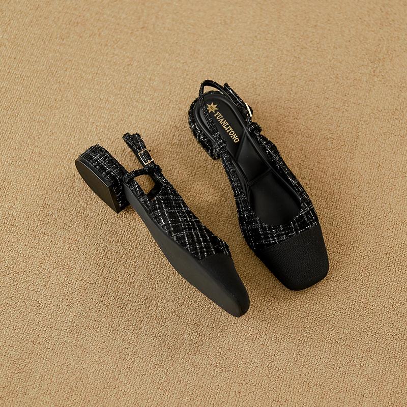 Xiaoxiangfeng Back Empty Single Shoes Women's 2025 Bag Head Sandals Women's Fashion Square Head Light Mouth Advanced Sense Huizhou Women's Shoes Co