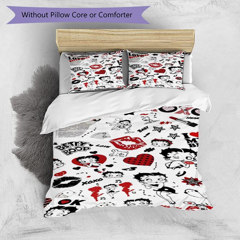 3pcs Duvet Cover Set (1*Duvet Cover + 2*Pillowcase, Without Core),Betty Boop Print Bedding Set, Bedroom Decor, All‑Season, Birthday Gift