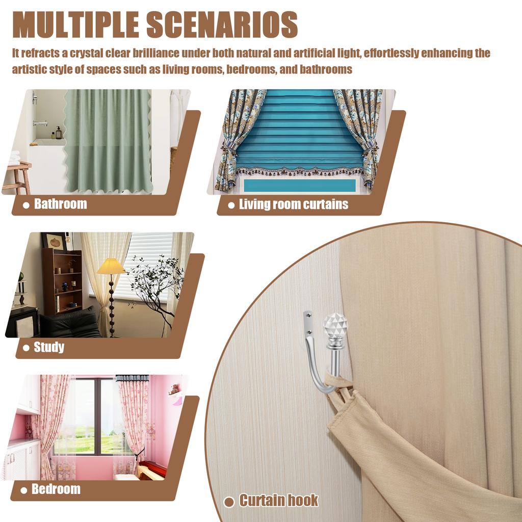 4Pcs Curtain Holdbacks Decorative Metal Curtain Tie Back with Acrylic Crystal Ball Curtain Pull Back Living Room Bedroom Decor