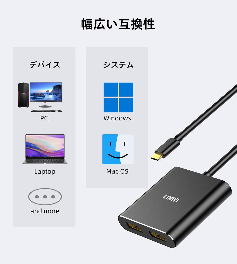 USB-C to Dual DisplayPort Adapter, 4K@60Hz, USB Type C to DisplayPort Dual Monitor Splitter, USB C DP Hub with Extended Mode Support