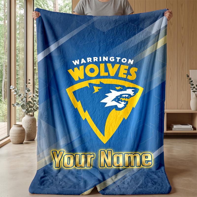 Warrington Wolves Custom Flannel Throw Blanket Print Your Name Text Soft Warm Blanket Holiday Present