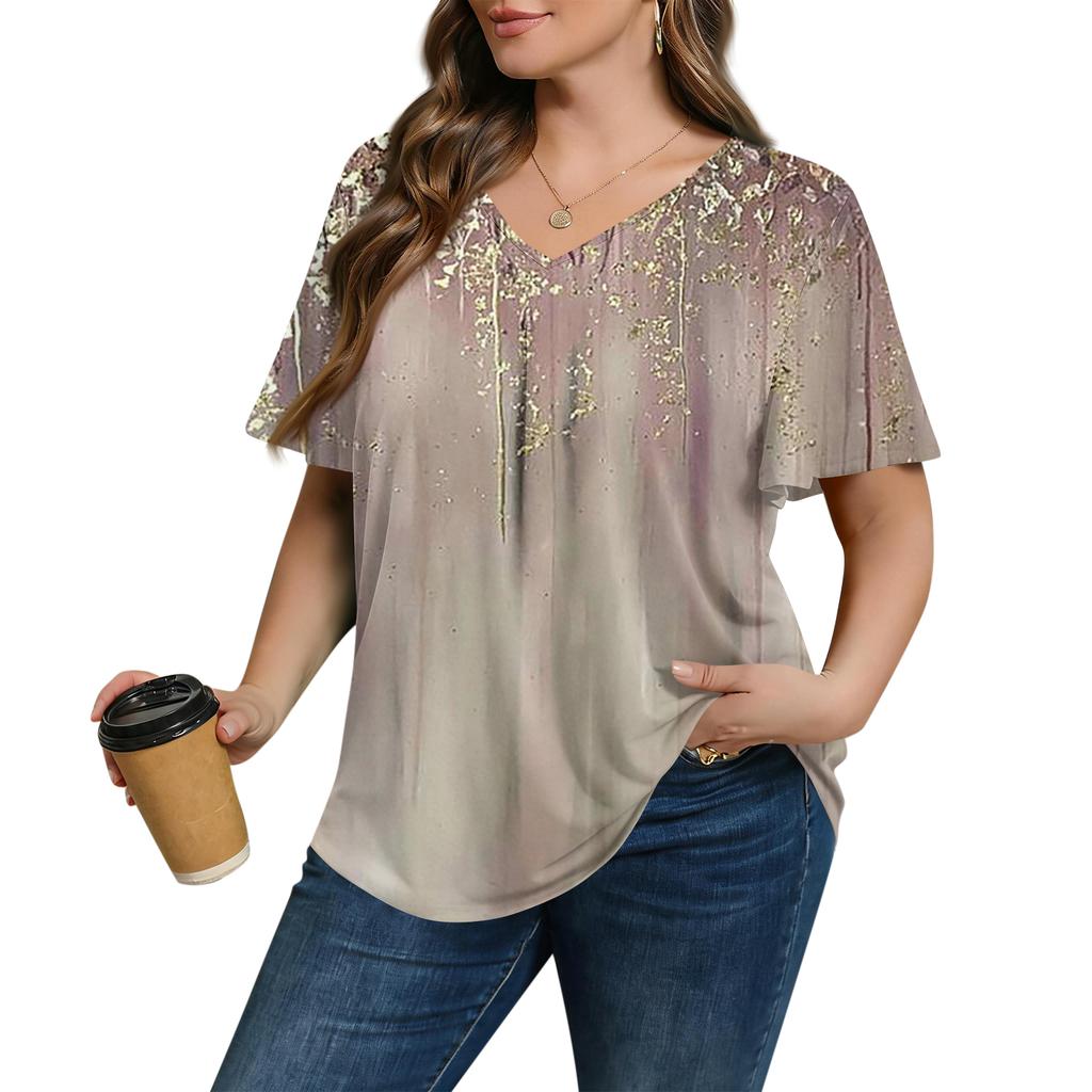 Blusa Casual de Moda para Mujer Talla Grande, de Corte Holgado, Manga Corta, Elegante Cuello en V, para el Trabajo