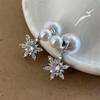 Double-sided Pearl Two-layered Snowflake Tassel Style Earrings. Unique Design, Luxurious Ear Rings. New Arrivals for Autumn and Winter.
