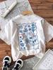 Palm Tree Folding Sun Pattern Summer Boy and Girl Casual Round Neck Short Sleeved T-shirt