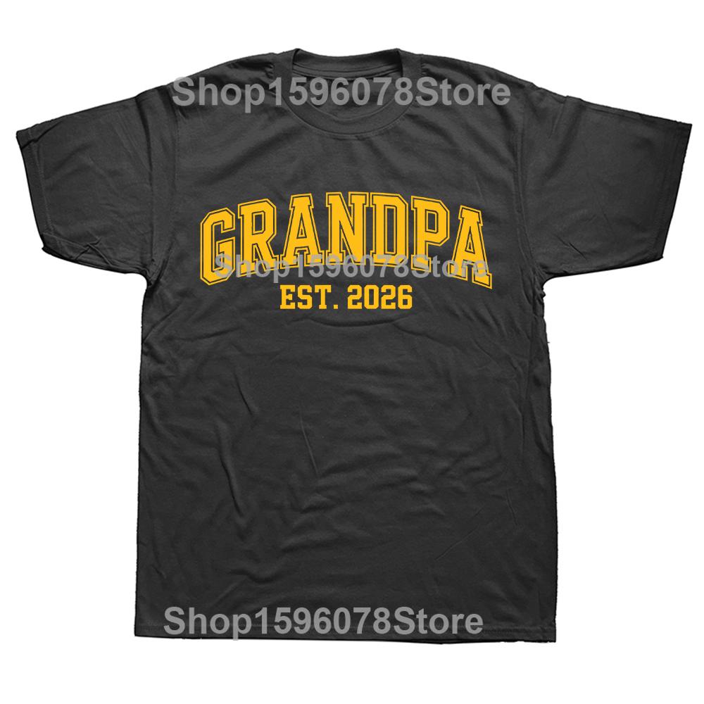 Funny Promoted To Grandpa Est 2026 Tshirts Men Fashion Casual 100 Cotton Loose Oversized Crewneck Collar Hip Hop T Shirt