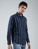 MONTE CARLO Mens Striped Navy Blue Collar Neck Full Sleeve Shirt