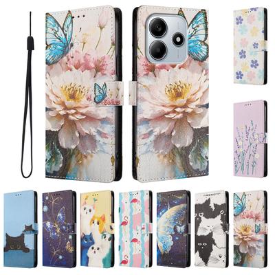 Bemalte Lederhülle für Redmi Note 14 13 12 11 Pro Plus 10 9 Pro Max 14S Flip-Brieftasche Kartensteckplatz-Halter Telefonbuch-Abdeckung Blume