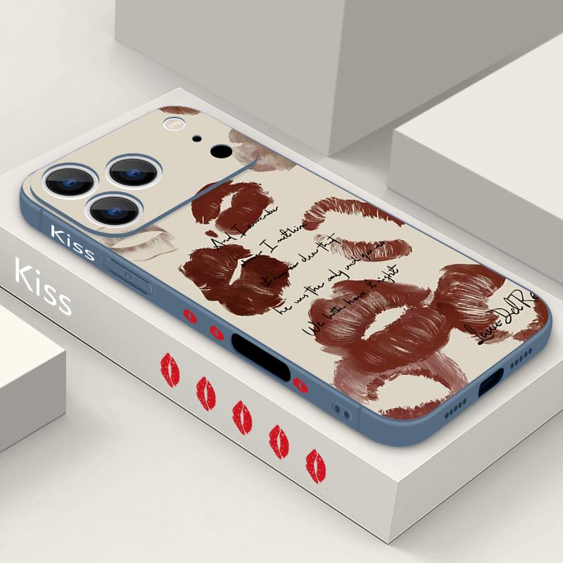 Custodia con Laccetto e Fantasia Baci Labbra per iPhone 17 Pro Max Funda iPhone 16 15 14 13 Pro Max 11 16E 17E Cover Morbida in Silicone