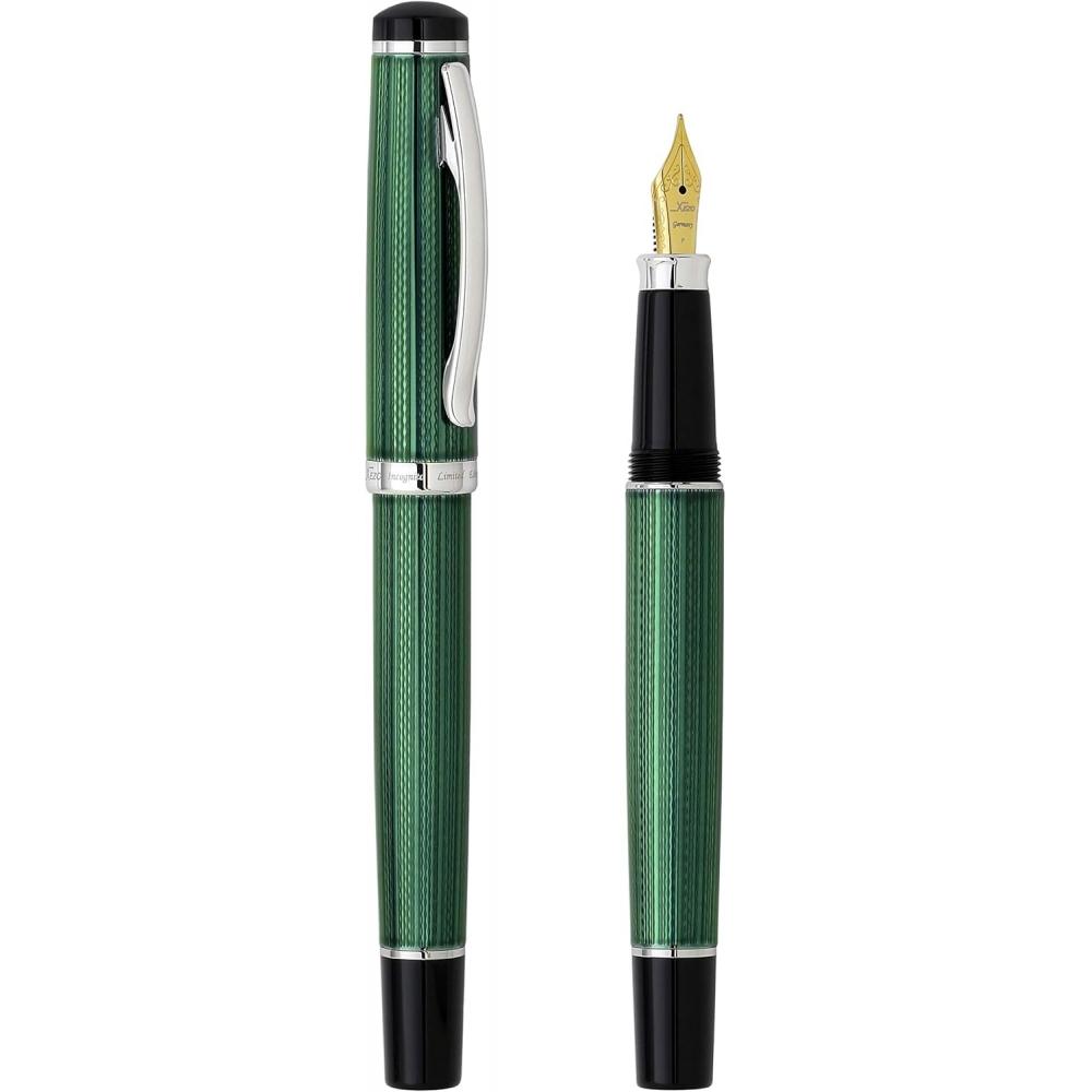 Xezo Incognito Fountain Pen Fine Nib Forest Green Layered Lacquer Pure Platinum