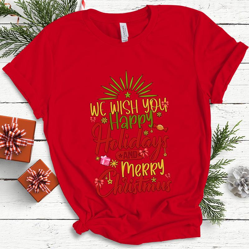 Baumwolle Damen Oberteil Weihnachten Kokette Schleife Bedruckt High Street Trendy Mode Pullover T-Shirts Damen