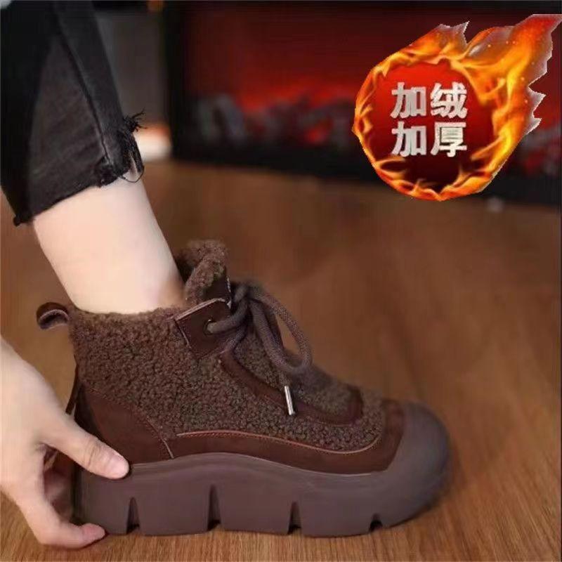 

Флисовые ботинки Martin на платформе, зимние ботинки для женщин 2025 года, новые теплые флисовые высокие ботинки, повседневная обувь из хлопка для мам 40 темно-коричневого