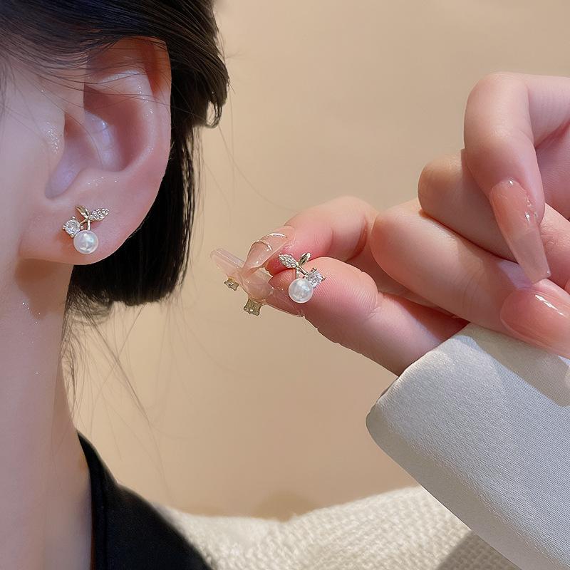 S925 Silbernadel kleine Kirschperlen Ohrstecker Damen Nische Mikro Zirkon Ohrringe Jahresohrringe