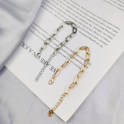 Bracciale da donna regolabile lunghezza catena traforata tinta unita lucido elettroplaccato in acciaio inossidabile leggero punk hip hop ragazza cool braccialetto da polso