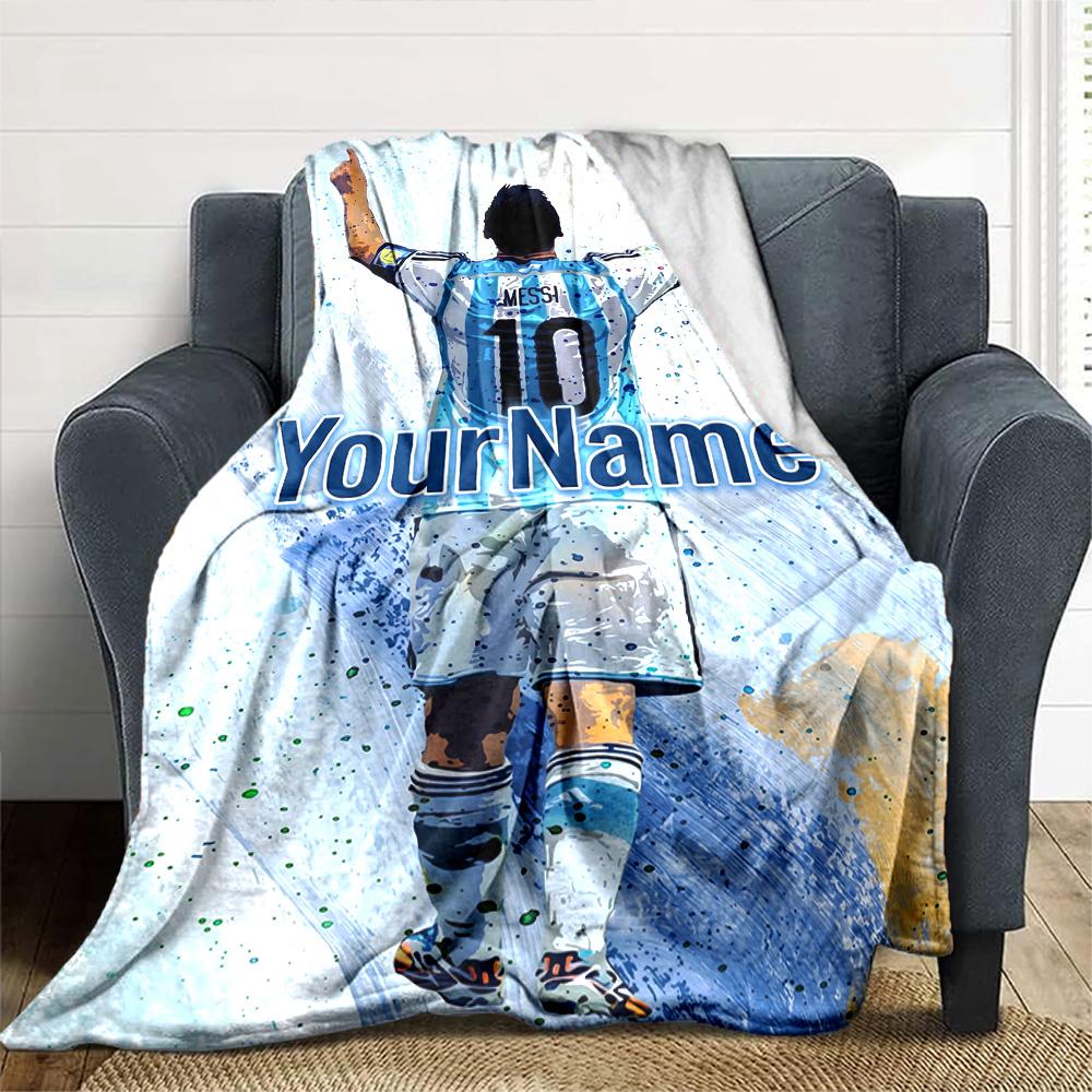 Messi Personalized Text Blanket Multi-purpose Customizable Blanket Soft & Cozy Perfect for Bedding Couch Nap Seaside for All Occasions