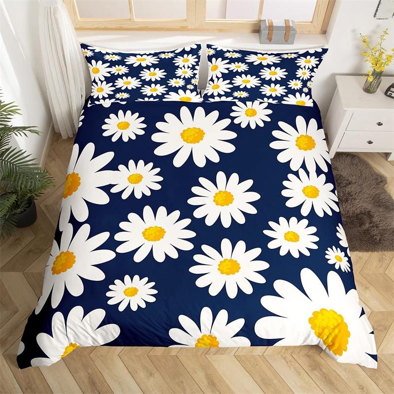 Daisy Duvet Cover Botanical Floral Bedding Set Microfiber Natural Blossom Flower Pattern Comforter Cover King For Boys Girl Room