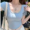 Red U-neck short-sleeved front-shoulder T-shirt women's summer new simple Spice Girl fashion slim-fitting short top