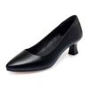 Spring Autumn High Heel Single Shoes Women's Low Heel Fashion Pointed Shoes Thick Casual Soft Leather Low Heel Work Shoes