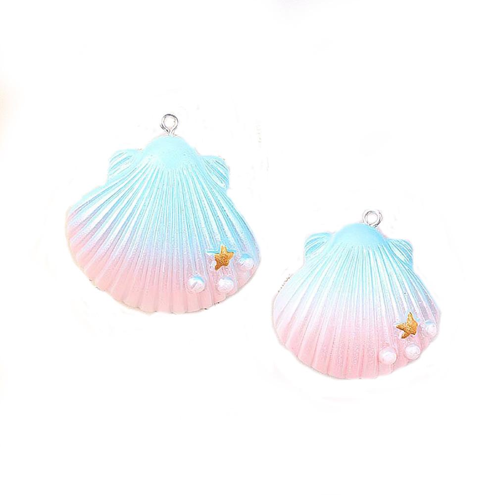

2 Pcs/Pack Gradient Shell Pendant With Multicolor Resin Pearl Plane For DIY Bracelet Hair Earring Backpack Keychain Hanging Ornament Decor рожевий