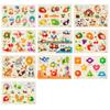 Baby Wooden Peg Puzzle Toy, Early Learning Hand Grasp Board, Cognition Number Animal Shape Fruit Educational Jigsaw Game