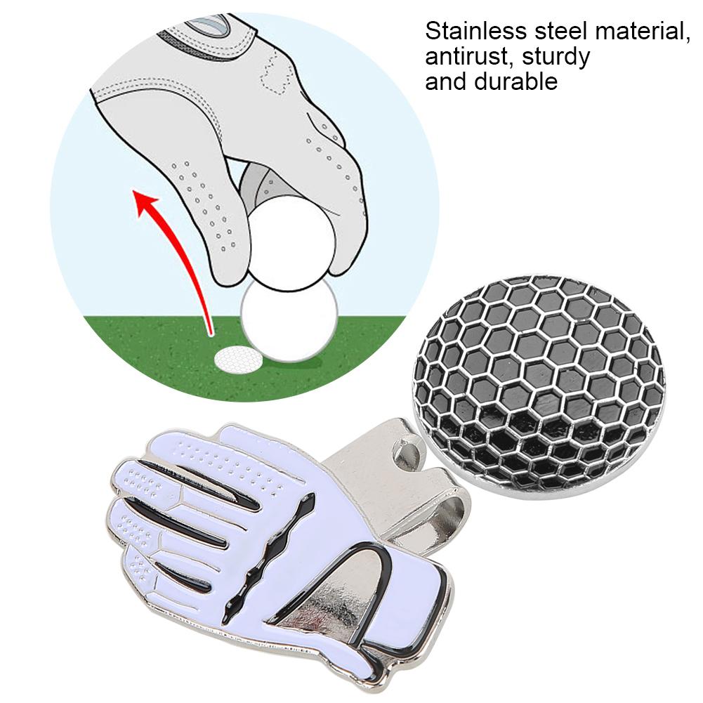 Mini Glove Shaped Stainless Steel Golf Hat Cap Clip with Magnetic Ball Marker Black   White