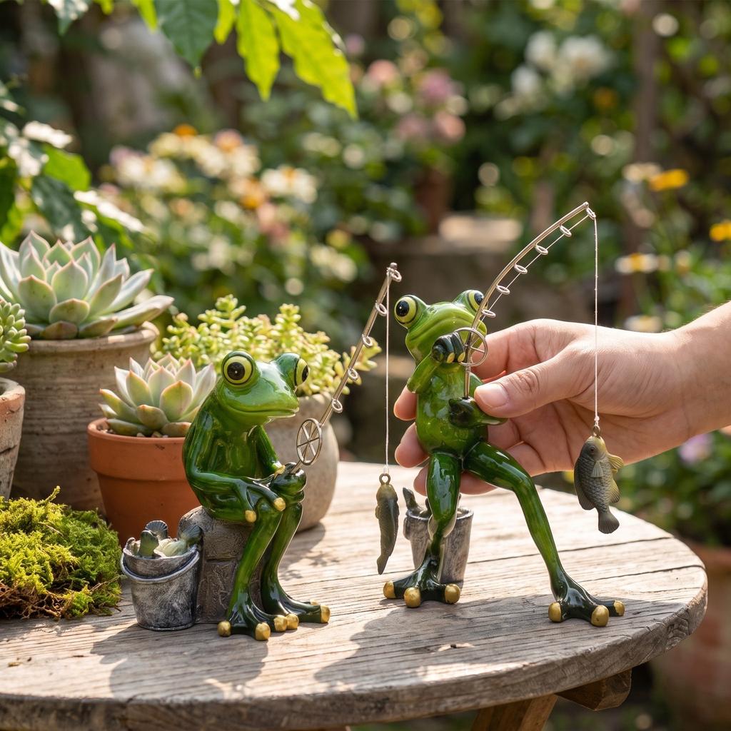 Resin Fishing Figurine for Garden Yard Home Decoration - Cute Animal Sculpture Outdoor Decor