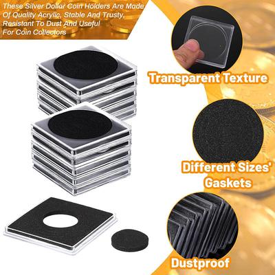 10/20/40pcs Clear Coin Snap Holders with Sponges Adjustable Coin Capsules for Coin Storage Collection Supplies Business Presents