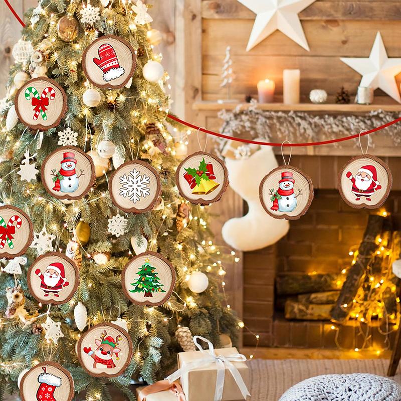 Christmas Tree Decorations Wood Christmas Tree Decorations,9Pcs Round Christmas Decor Wood Christmas Ornaments For Crafts