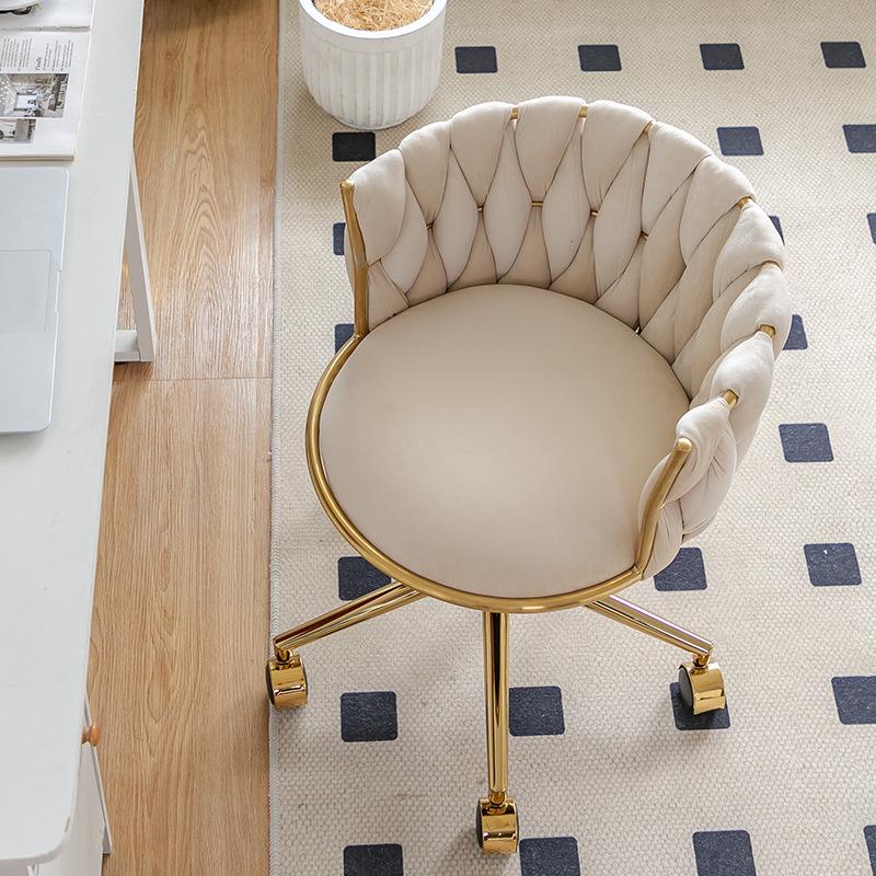 Elegant Gold Makeup & Dressing Stool with Fabric Upholstery