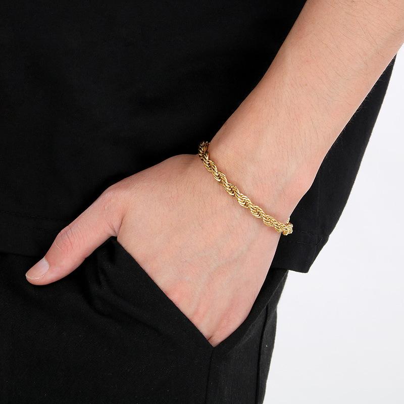 Twist Rope Bracelet, Popular Simple Gold Stainless Steel Twist Chain Men'S And Women'S Jewelry