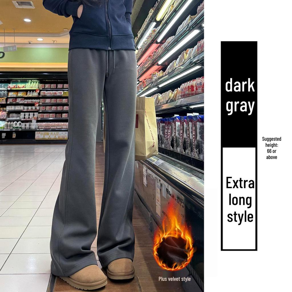 Winter 2025 Women's High-Waisted Pink Fleece-Lined Micro-Flare Sweatpants - Petite Size.