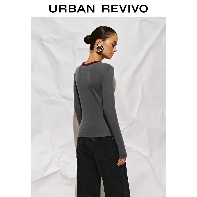 UR 2025 Autumn Women's Slim Fit Color-block Long-sleeve T-shirt