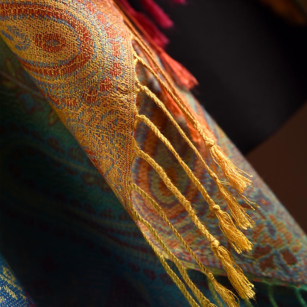 Bohemian Style Paisley Floral Jacquard Shawl, Multicolor Fringe Scarf, Dual-Purpose Windproof Warm Wrap For Women, Mardi Gras