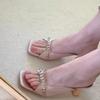 Spring and Summer Footwear Plus Size Open Toe Word with High-heeled Sandals and Rhinestone Slippers Women's Shoes