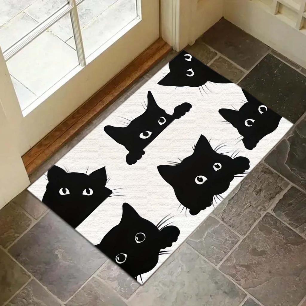 1pc black cat pattern kitchen carpet, anti-fouling carpet, bedroom, living room, bathroom floor mat, family room decoration