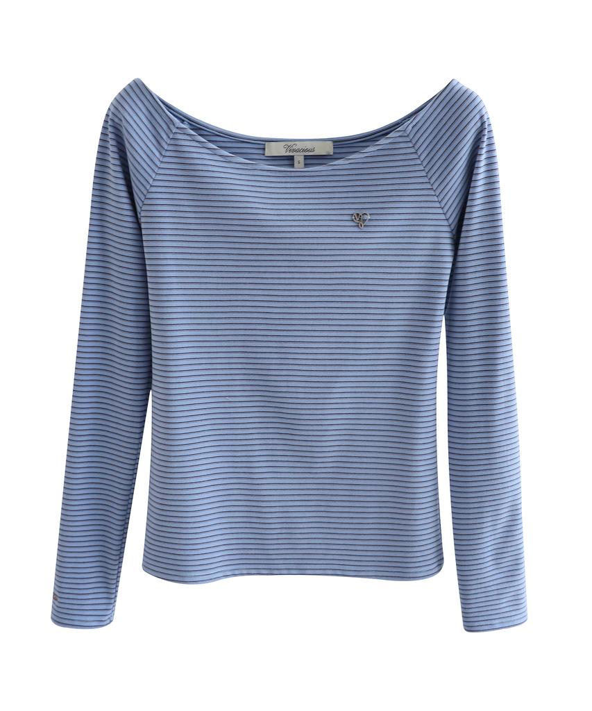 VIVACIOUS Se Stripe Boat-Neck Tee_5Colors