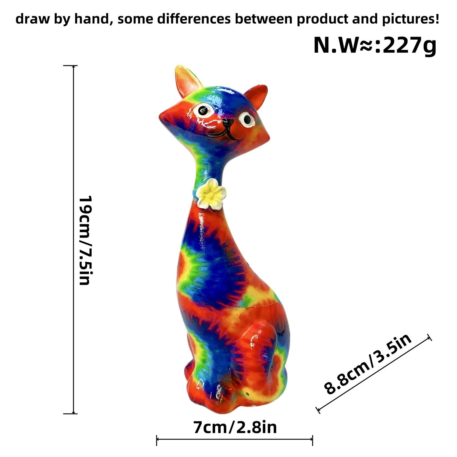 Multicolored cat figurine hand-printed art decoration for living room or bedroom tabletop modern minimalist craft gift