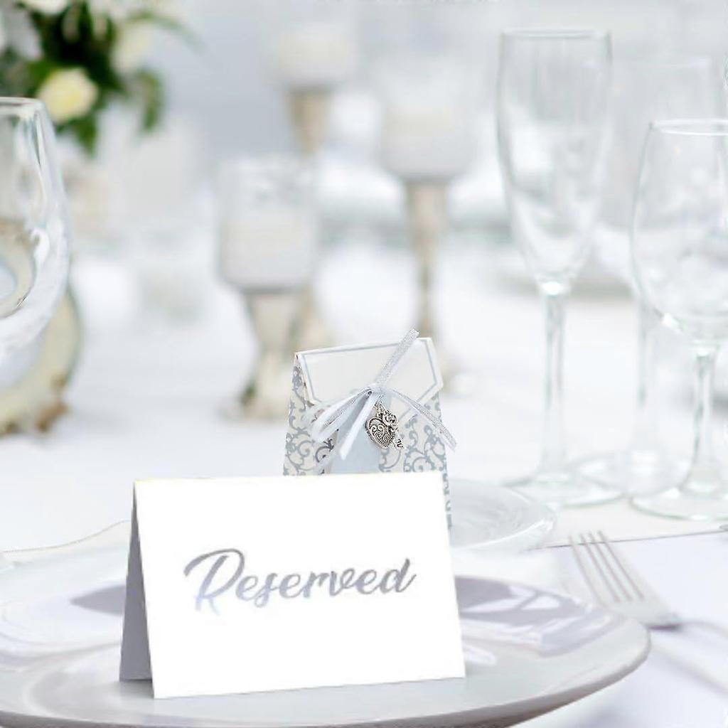 UrbanMingle 25 Pack SILVER Reserved Table Cards for Wedding With SILVER Foiled