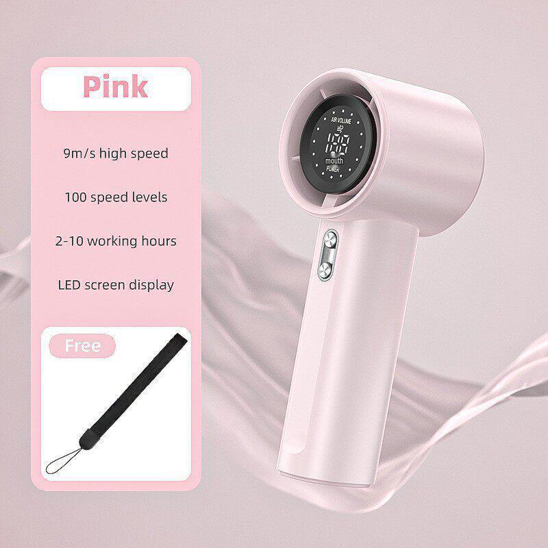 USB Rechargeable S001 Handheld Mini Fan: 100-Speed Digital Display, Powerful Turbo