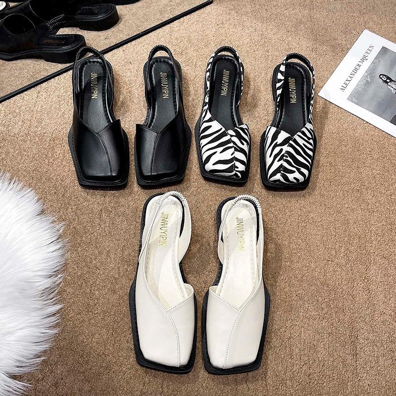 Women's Low Heel Square Toe Sandals, Closed Toe with Side and Back Cutout Casual Daily Footwear