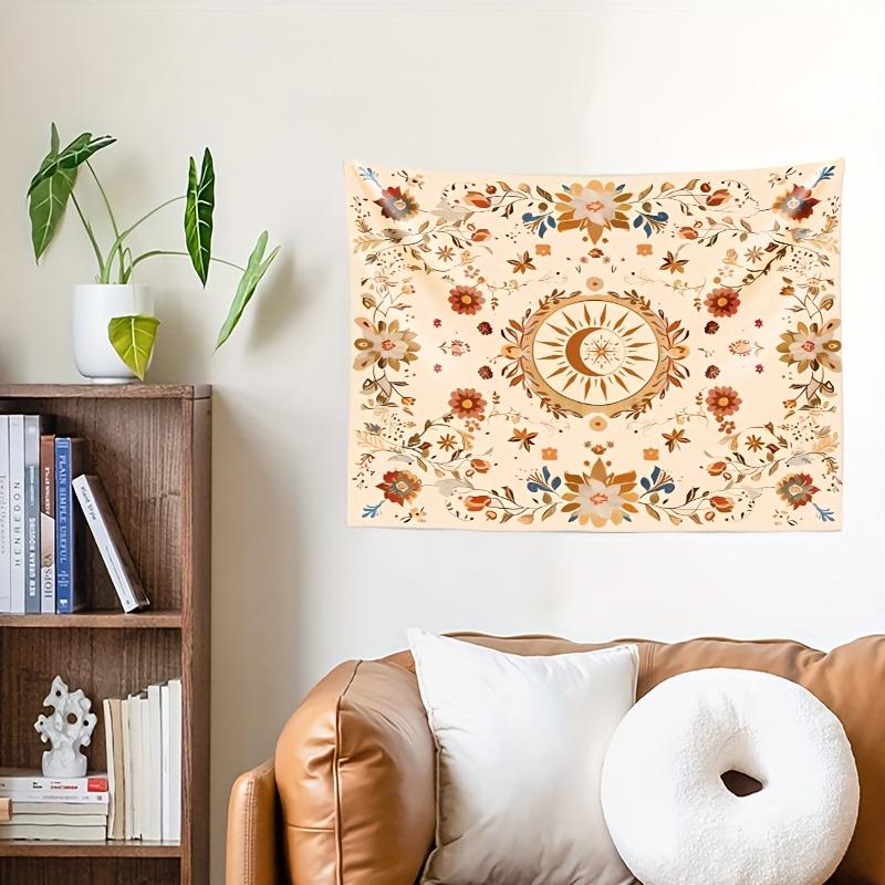 1 Piece Bohemian Sun and Moon Floral Tapestry - Polyester Peach Skin Wall Hanging for Bedroom Aesthetic, Space Theme Art Decor