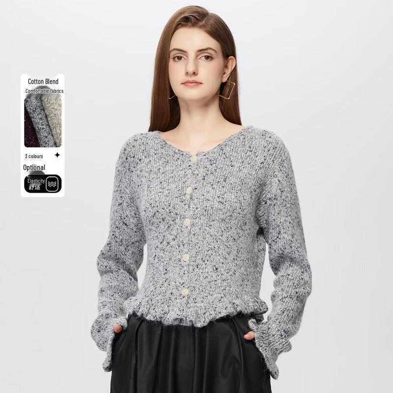 Ta Tu Women's Simple Ruffle Edge Long Sleeve Knitted Cardigan