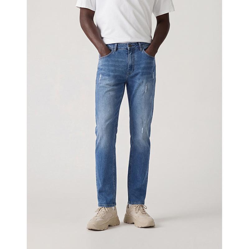 European Station Men S Jeans New Ripped New Men S Trousers Men S Pants Cotton S синий