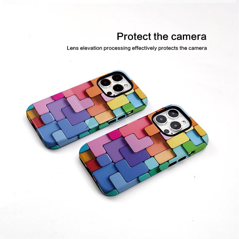 Colorful Plaid Phone Case Set for Apple 14/15/16 Series, Fits 15 Pro Max